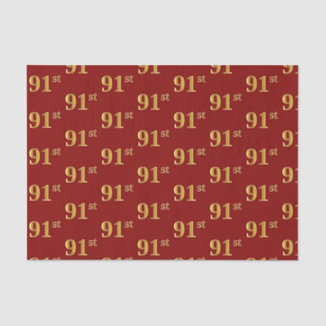 Red, Faux Gold 91st (Ninety-First) Event Tissue Paper (Front)