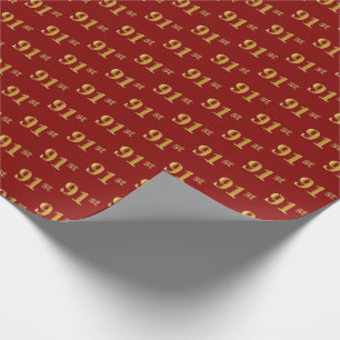 Red, Faux Gold 91st (Ninety-First) Event Wrapping Paper