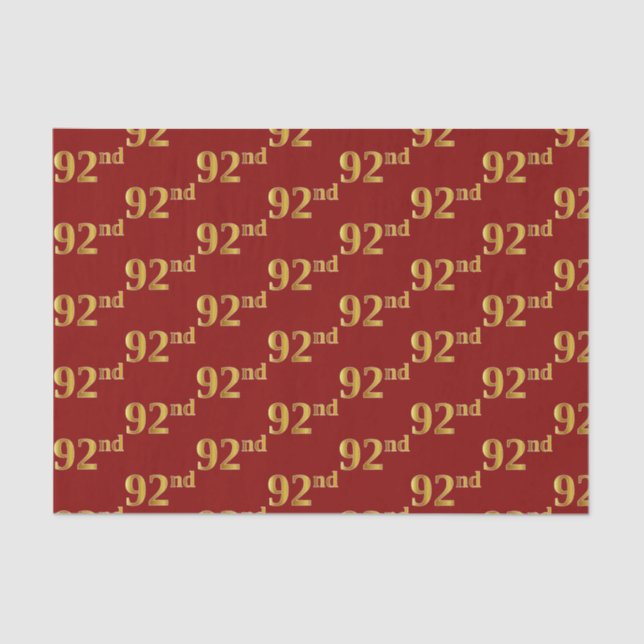Red, Faux Gold 92nd (Ninety-Second) Event Tissue Paper (Front)