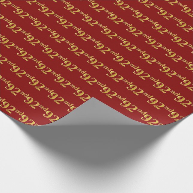 Red, Faux Gold 92nd (Ninety-Second) Event Wrapping Paper (Corner)