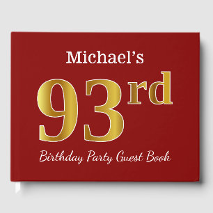Red, Faux Gold 93rd Birthday Party + Custom Name Guest Book