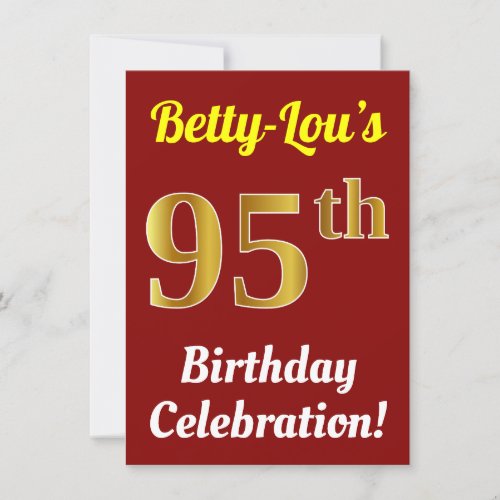 Red Faux Gold 95th Birthday Celebration  Name Invitation