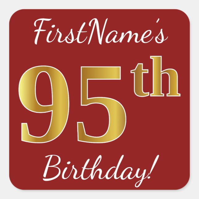Red, Faux Gold 95th Birthday + Custom Name Sticker (Front)
