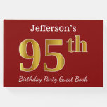 [ Thumbnail: Red, Faux Gold 95th Birthday Party + Custom Name Guest Book ]