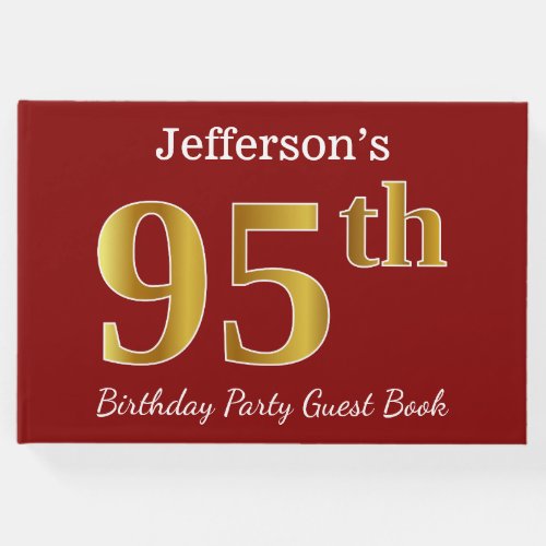 Red Faux Gold 95th Birthday Party  Custom Name Guest Book