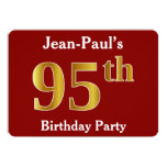 [ Thumbnail: Red, Faux Gold 95th Birthday Party + Custom Name Invitation ]