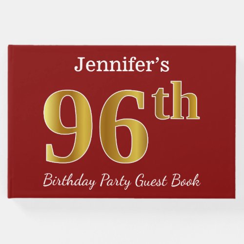 Red Faux Gold 96th Birthday Party  Custom Name Guest Book