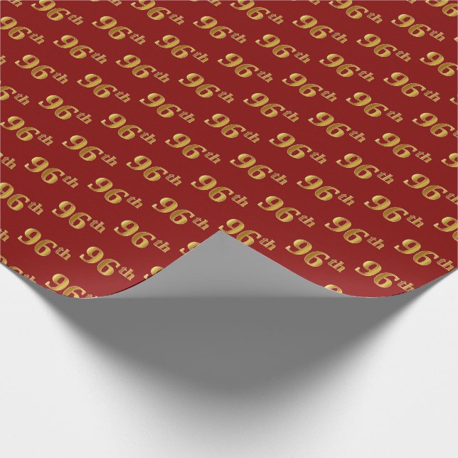 Red, Faux Gold 96th (Ninety-Sixth) Event Wrapping Paper (Corner)
