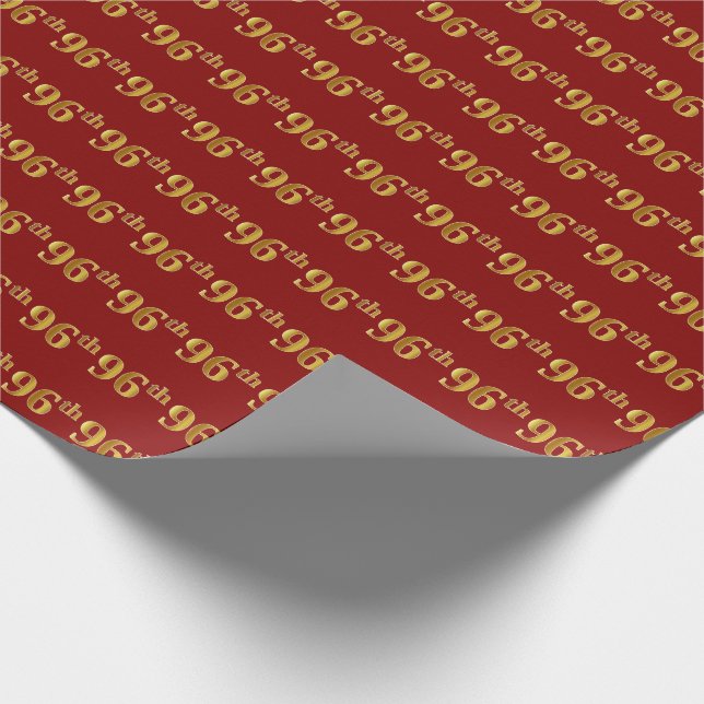 Red, Faux Gold 96th (Ninety-Sixth) Event Wrapping Paper (Corner)