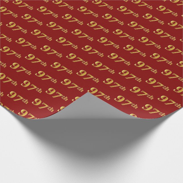 Red, Faux Gold 97th (Ninety-Seventh) Event Wrapping Paper (Corner)