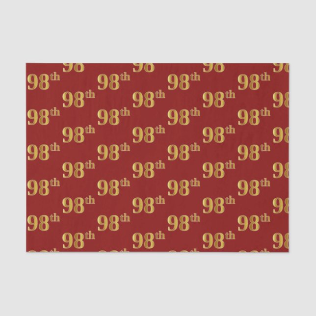 Red, Faux Gold 98th (Ninety-Eighth) Event Tissue Paper (Front)