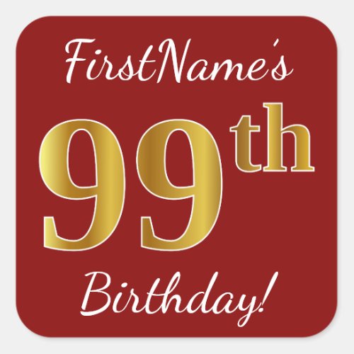 Red Faux Gold 99th Birthday  Custom Name Sticker