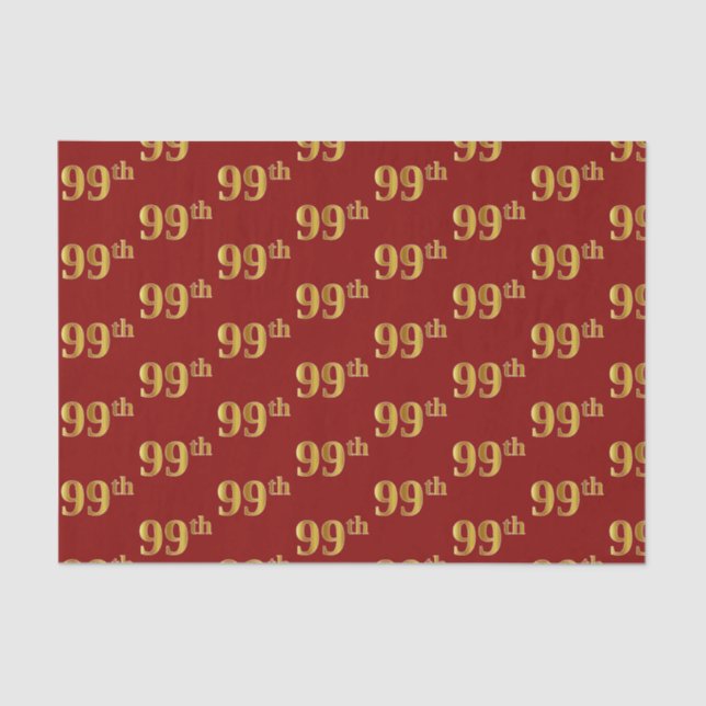 Red, Faux Gold 99th (Ninety-Ninth) Event Tissue Paper (Front)