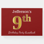 [ Thumbnail: Red, Faux Gold 9th Birthday Party + Custom Name Guest Book ]