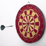 Red Faux Gold Custom Name Elegant Classic Dart Board<br><div class="desc">A classic dartboard design with alternating deep red (burgundy) and faux gold foil triangles. 

Above and below there are the name and a message as arched text,  in golden caps.</div>