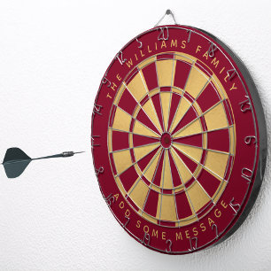 Red Faux Gold Custom Name Elegant Classic Dart Board