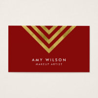 Red Faux Gold Geometric Design Makeup Artist Business Card