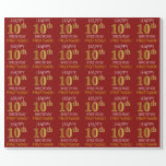 [ Thumbnail: Red, Faux Gold "Happy 10th Birthday" Wrapping Paper ]