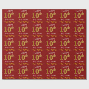 Red, Faux Gold "HAPPY 10th BIRTHDAY" Wrapping Paper