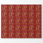 [ Thumbnail: Red, Faux Gold "Happy 13th Birthday" Wrapping Paper ]