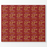 [ Thumbnail: Red, Faux Gold "Happy 22nd Birthday" Wrapping Paper ]