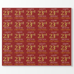 [ Thumbnail: Red, Faux Gold "Happy 23rd Birthday" Wrapping Paper ]