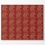 [ Thumbnail: Red, Faux Gold "Happy 25th Birthday" Wrapping Paper ]