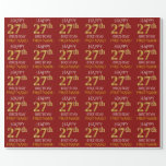 [ Thumbnail: Red, Faux Gold "Happy 27th Birthday" Wrapping Paper ]