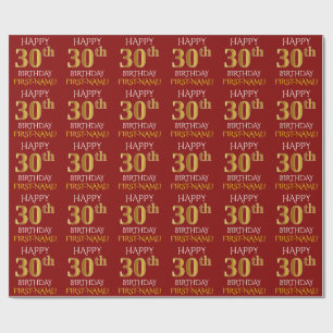 Red, Faux Gold "HAPPY 30th BIRTHDAY" Wrapping Paper