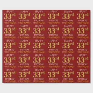 Red, Faux Gold "HAPPY 33rd BIRTHDAY" Wrapping Paper