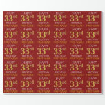 [ Thumbnail: Red, Faux Gold "Happy 33rd Birthday" Wrapping Paper ]
