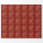 [ Thumbnail: Red, Faux Gold "Happy 35th Birthday" Wrapping Paper ]