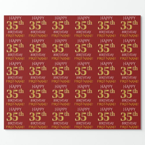 Red Faux Gold HAPPY 35th BIRTHDAY Wrapping Paper