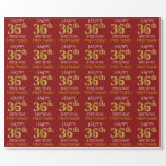 [ Thumbnail: Red, Faux Gold "Happy 36th Birthday" Wrapping Paper ]