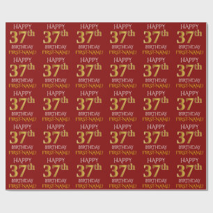 Red, Faux Gold "HAPPY 37th BIRTHDAY" Wrapping Paper