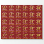 [ Thumbnail: Red, Faux Gold "Happy 38th Birthday" Wrapping Paper ]