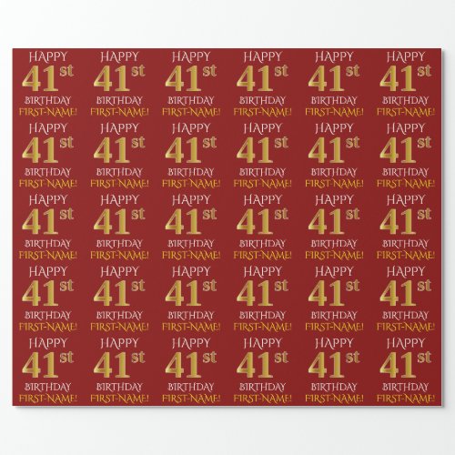 Red Faux Gold HAPPY 41st BIRTHDAY Wrapping Paper