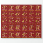 [ Thumbnail: Red, Faux Gold "Happy 45th Birthday" Wrapping Paper ]