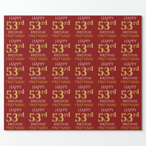 Red Faux Gold HAPPY 53rd BIRTHDAY Wrapping Paper