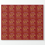 [ Thumbnail: Red, Faux Gold "Happy 55th Birthday" Wrapping Paper ]
