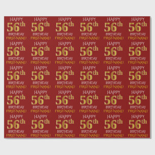 Red, Faux Gold "HAPPY 56th BIRTHDAY" Wrapping Paper