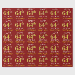 Red, Faux Gold "HAPPY 64th BIRTHDAY" Wrapping Paper