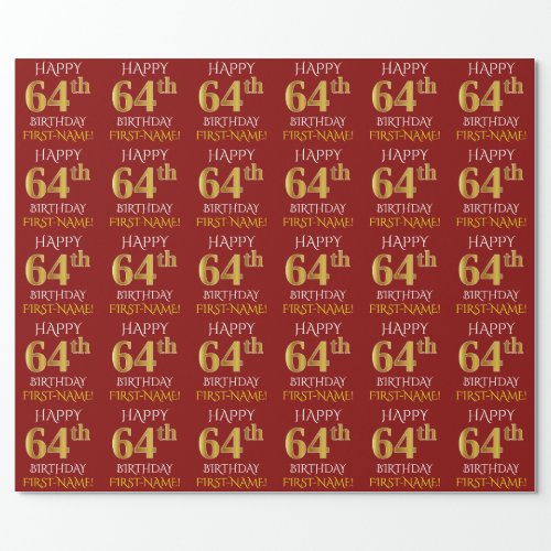 Red Faux Gold HAPPY 64th BIRTHDAY Wrapping Paper