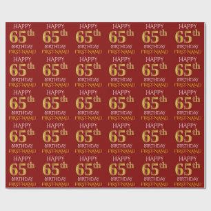 Red, Faux Gold "HAPPY 65th BIRTHDAY" Wrapping Paper