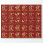 [ Thumbnail: Red, Faux Gold "Happy 69th Birthday" Wrapping Paper ]