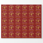 [ Thumbnail: Red, Faux Gold "Happy 74th Birthday" Wrapping Paper ]