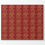 [ Thumbnail: Red, Faux Gold "Happy 75th Birthday" Wrapping Paper ]