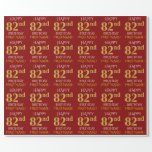 [ Thumbnail: Red, Faux Gold "Happy 82nd Birthday" Wrapping Paper ]