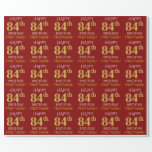 [ Thumbnail: Red, Faux Gold "Happy 84th Birthday" Wrapping Paper ]