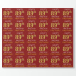 [ Thumbnail: Red, Faux Gold "Happy 89th Birthday" Wrapping Paper ]